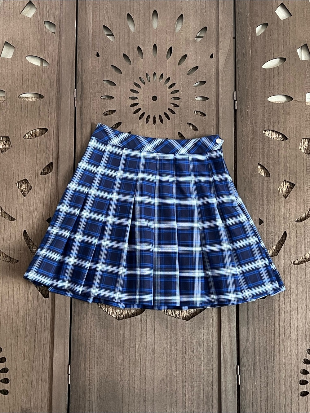 H&M Divided Pleated Skirt Blue Plaid Women's 2 Mini side zip Dark Academia